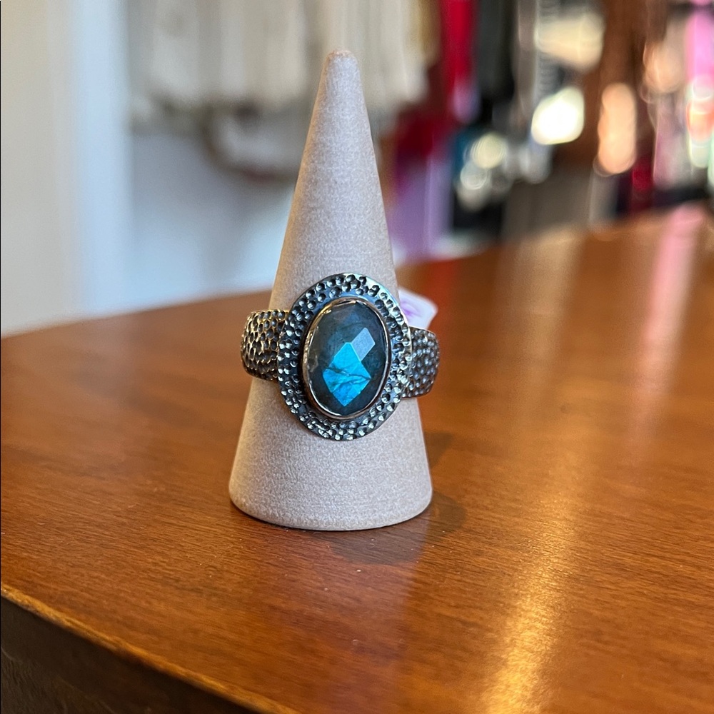Hammered Sterling with Oval Labradorite Ring
